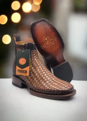 Petatillo Leather Square Toe Ankle Boots - Honey & Chocolate