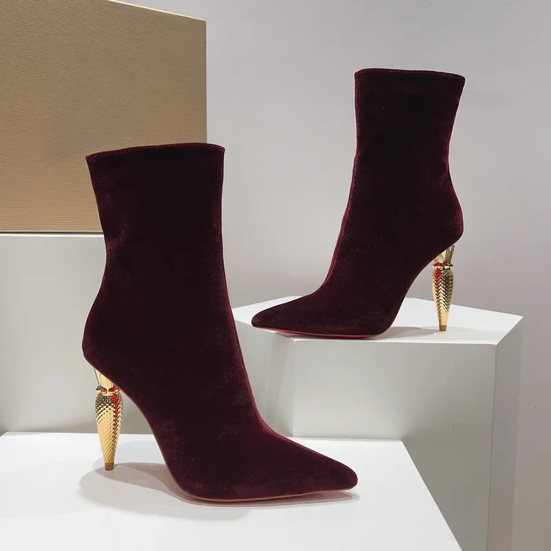 Veet Tobillo Metal Tacón alto Botas con cremallera Punta puntiaguda Zapatos de vestir de fiesta Diseñador de mujer Zapatos de fi